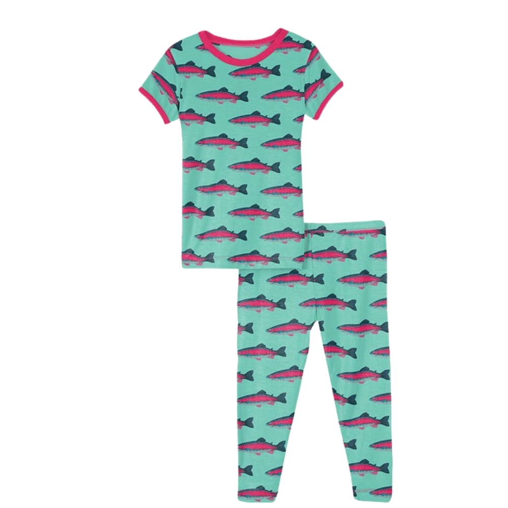 Kickee Pants Toddler Glass Rainbow Trout Short Sleeve Pajama Set, 2T